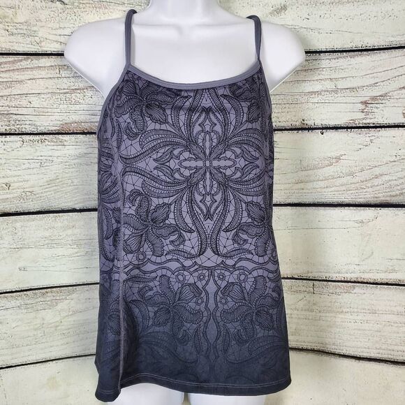 Athleta Grey Floral Print Strappy Athletic Tank Top Women’s Medium - Picture 1 of 7